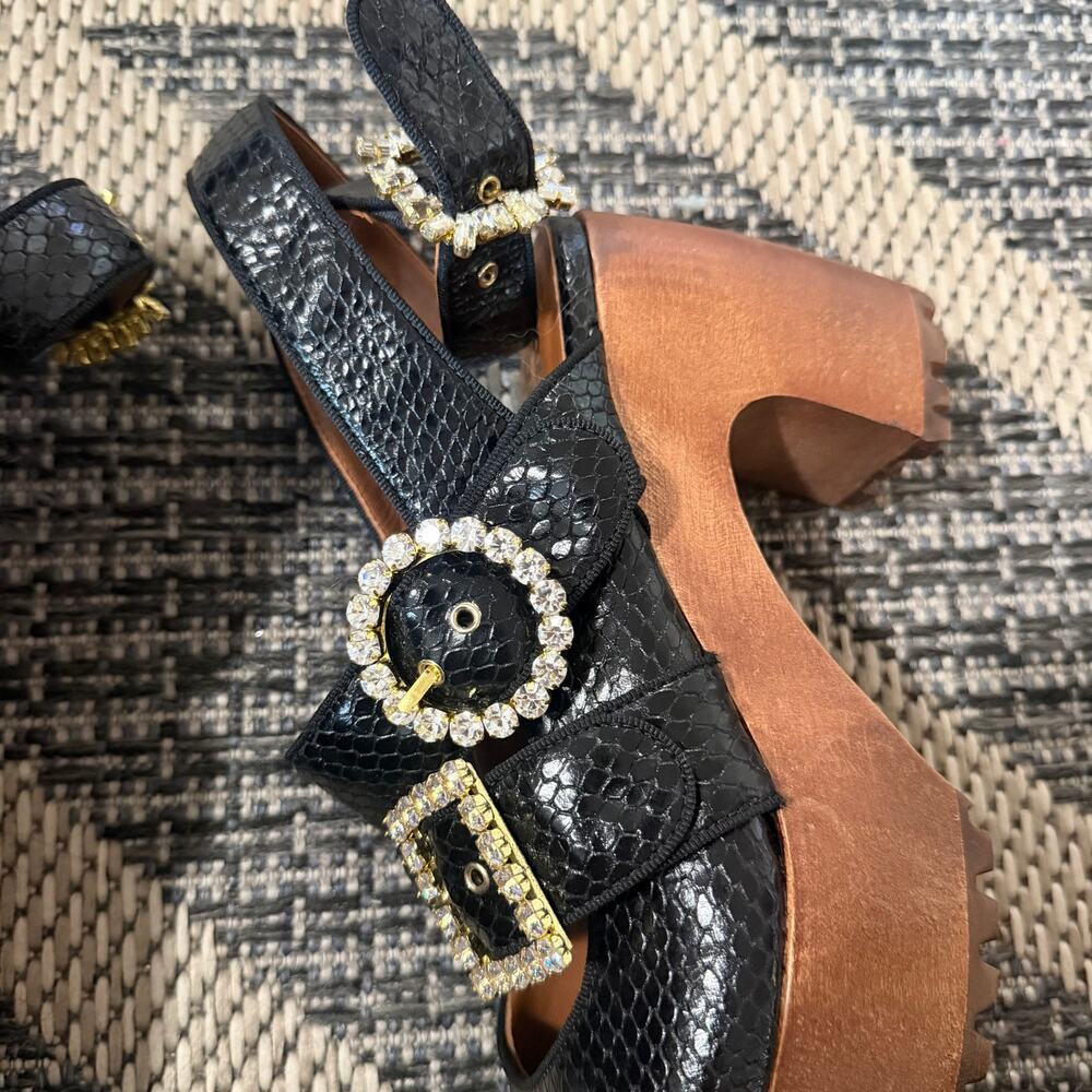 AUTUMN ADEIGBO TRIPLE STRAP CLOG - BLACK SNAKE EMBOSSED Sz EU40 - Picture 9 of 9